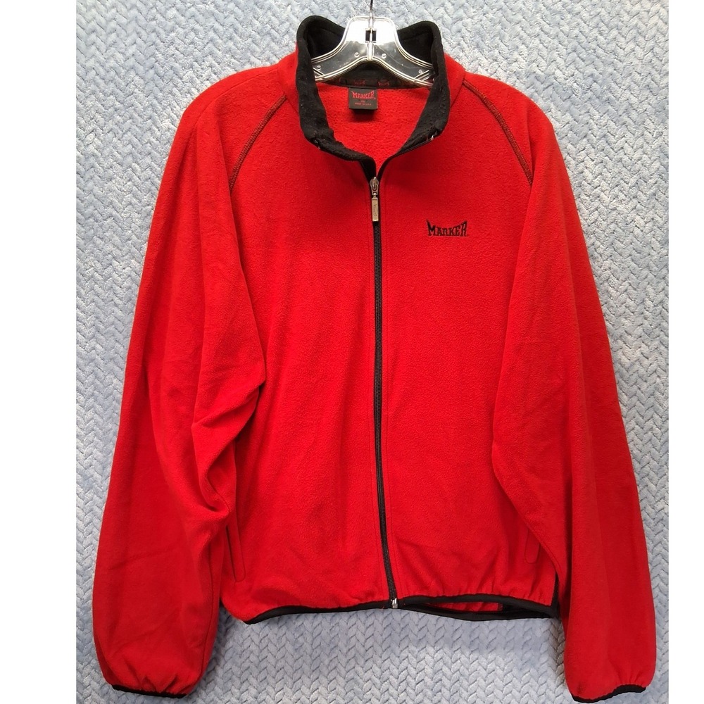 Vintage Marker Mens Red Full Zip Fleece Jacket XL Made in USA Ski Hiking Outdoor